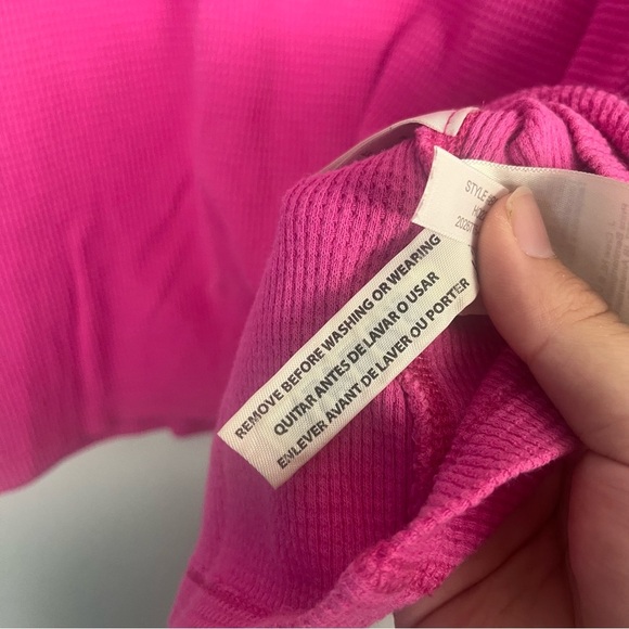 J. Crew Waffle henley hot pink button detail top size medium - Picture 5 of 6